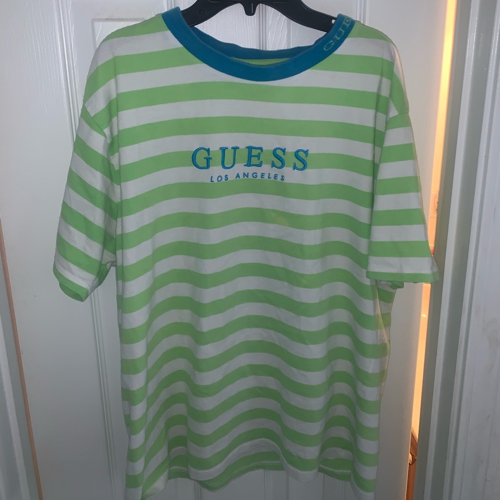 Guess green striped Tee shirt, size L worn once or twice